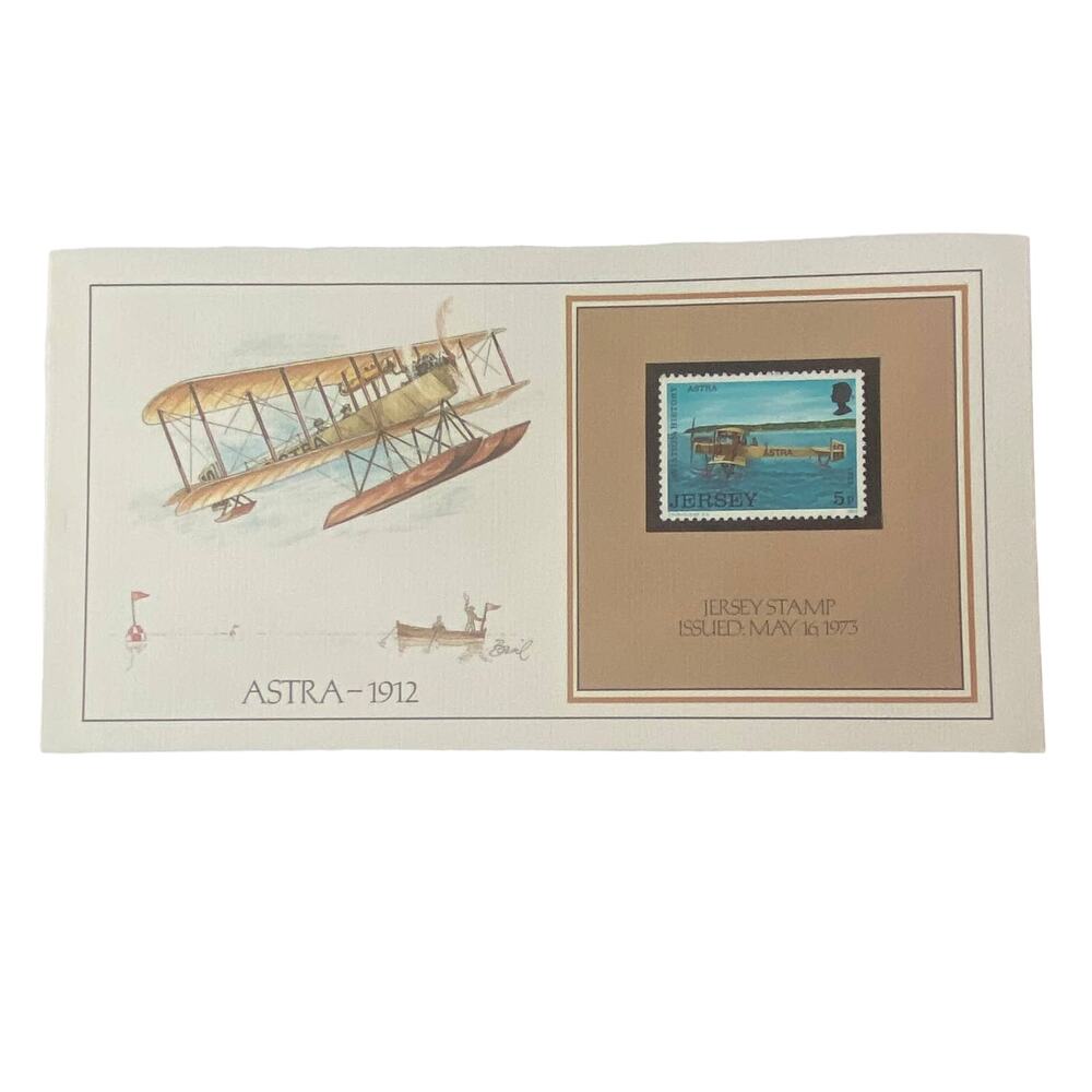1912 Astra Jersey Stamp Basil Smith Print Issued 1973 Plane Aviation